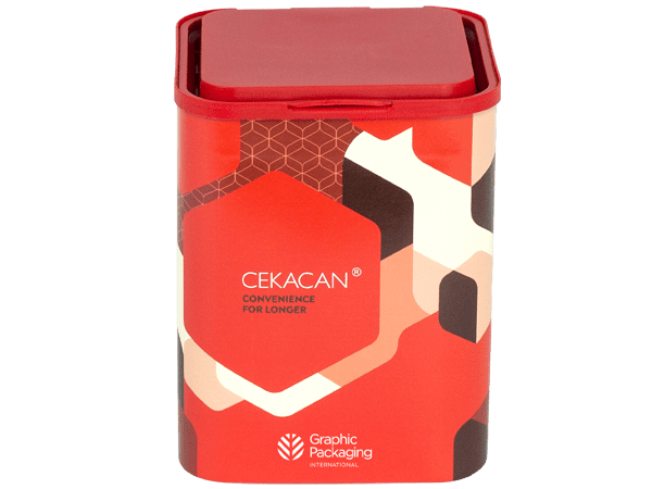 Mit einem Klappdeckel für einfaches Ausgießen ist Cekacan™ eine faserbasierte Alternative zu starren Kunststoffbehältern und eignet sich ideal für Trockenwaren und Pulver.