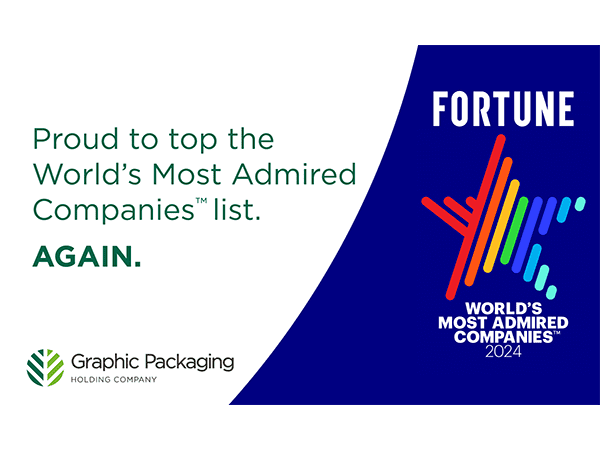 Graphic Packaging landete für 2024 das zweite Jahr in Folge auf der Liste World’s Most Admired Companies™ von Fortune – an der Spitze der Branche